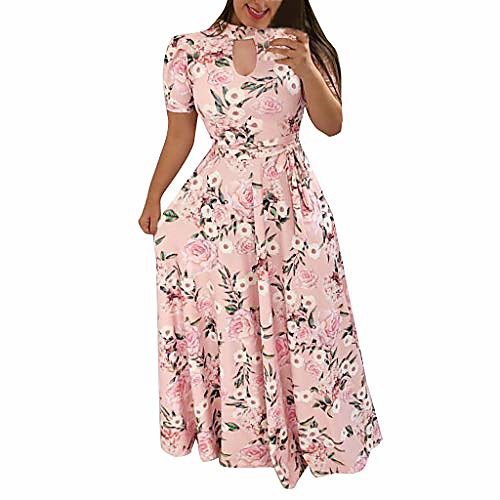 

womens dresses for wedding guest women casual boho strappy polka dot ethnic prints maxi dress 3/4 sleeve dress shirt dresses vintage long dress pink