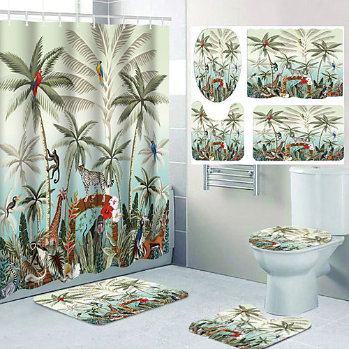 

Bathroom Waterproof Shower Curtain and Cushion Four-piece Set Modern Polyester New Design