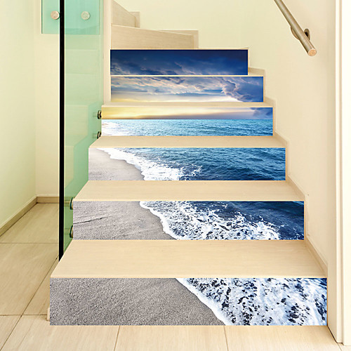 

Creative 3d Stairs Stickers Beach Waves Diy Imitation Decoration Home Stickers Waterproof Wall Stickers