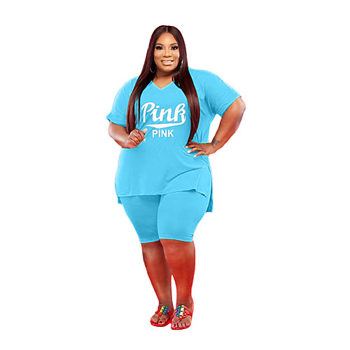 

Women's Plus Size Graphic Letter Set Large Size V Neck Short Sleeve Tops L XL 2XL Big Size