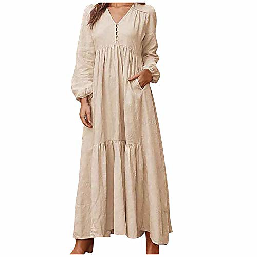 

aniywn women's loose dresses 3/4 short/long sleeve boho solid crew neck dress ladies solid color hollow midi-dress