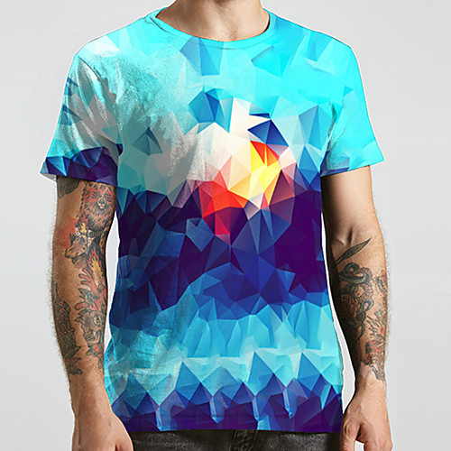 

Men's Unisex Tee T shirt 3D Print Graphic Prints Geometry Plus Size Print Short Sleeve Casual Tops Basic Designer Big and Tall Blue