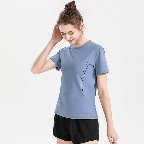 

Women's Crew Neck Yoga Top Split Cut Out Solid Color White Black Blue Pink Spandex Yoga Fitness Gym Workout Tee Tshirt Top Short Sleeve Sport Activewear Quick Dry Breathable Comfortable Stretchy
