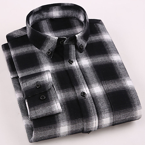

Men's Shirt Plaid Button-Down Long Sleeve Casual Tops 100% Cotton Business Formal Casual Black / White Blue Purple