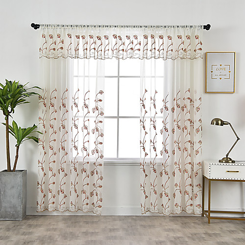 

Two Panel Korean Pastoral Style Leaf Embroidered Window Screen Living Room Bedroom Dining Room Children's Room Translucent Tulle