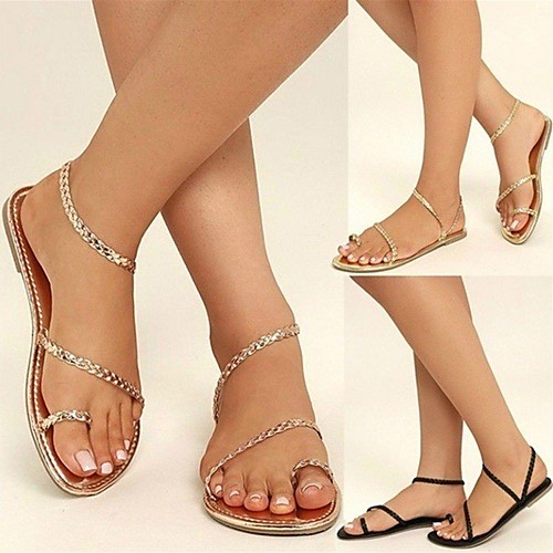 

Women's Sandals Flat Heel Round Toe Rubber Solid Colored White Black Gold