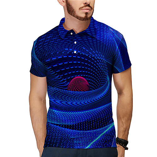 

Men's Polo 3D Print 3D Graphic Prints Button-Down Print Short Sleeve Daily Tops Casual Designer Big and Tall Blue