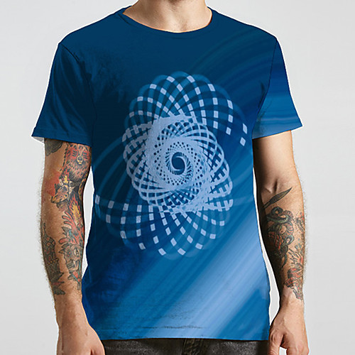 

Men's Unisex Tee T shirt 3D Print Graphic Prints Geometry Plus Size Print Short Sleeve Casual Tops Basic Designer Big and Tall Blue