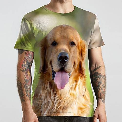 

Men's Unisex Tee T shirt 3D Print Dog Graphic Prints Animal Plus Size Print Short Sleeve Casual Tops Fashion Designer Big and Tall Green