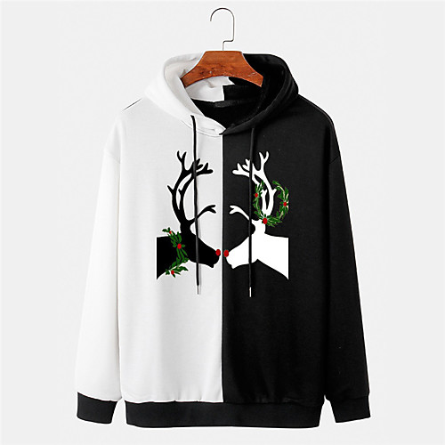 

Men's Pullover Hoodie Sweatshirt Color Block Graphic Prints Reindeer 3D Sports & Outdoor Daily Sports Hot Stamping Basic Casual Hoodies Sweatshirts Black