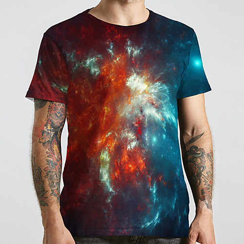 

Men's Unisex Tee T shirt 3D Print Galaxy Graphic Prints Plus Size Print Short Sleeve Casual Tops Basic Designer Big and Tall Rainbow