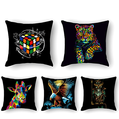 

Cushion Cover 5PC Linen Soft Decorative Square Throw Pillow Cover Cushion Case Pillowcase for Sofa Bedroom 45 x 45 cm (18 x 18 Inch) Superior Quality Machine Washable Colorful Animals