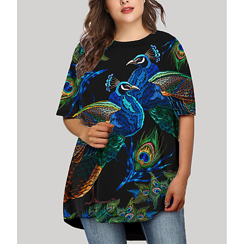 

Women's Plus Size Dresses T Shirt Dress Tee Dress Short Mini Dress Half Sleeve Graphic Animal Print Basic Fall Black XL XXL 3XL 4XL 5XL / Holiday