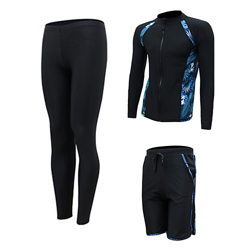 

Men's Rash Guard Dive Skin Suit Swimwear Quick Dry Breathable Long Sleeve 3-Piece Front Zip - Swimming Diving Surfing Floral / Botanical Autumn / Fall Spring Summer