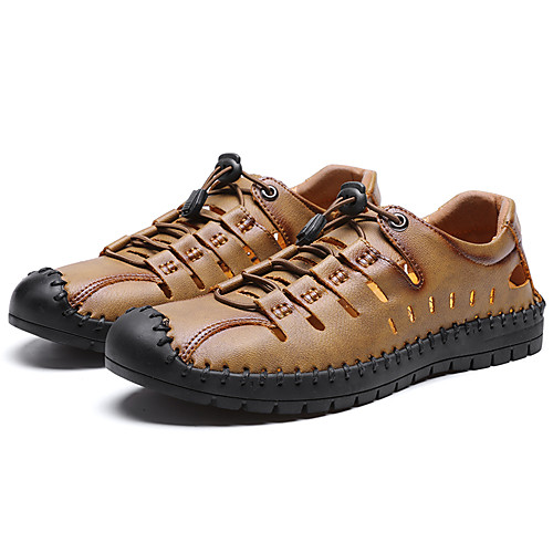 

Men's Sandals Sporty Casual Beach Athletic Outdoor Water Shoes Walking Shoes Nappa Leather Cowhide Breathable Handmade Non-slipping Booties / Ankle Boots Black Yellow Khaki Spring Summer