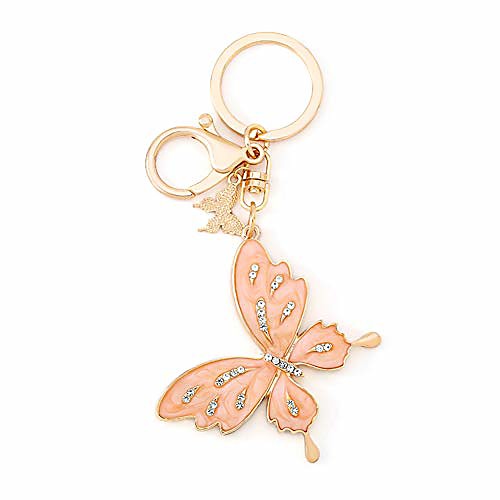 

crystal butterfly key chain for women bag charm, glitter rhinestone car key ring accessories for purse, handbag decoration (d pink)