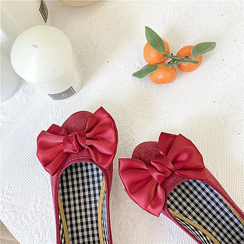 

Women's Loafers & Slip-Ons Flat Heel Round Toe Rubber Suede Bowknot Satin Flower Solid Colored Black Red Green