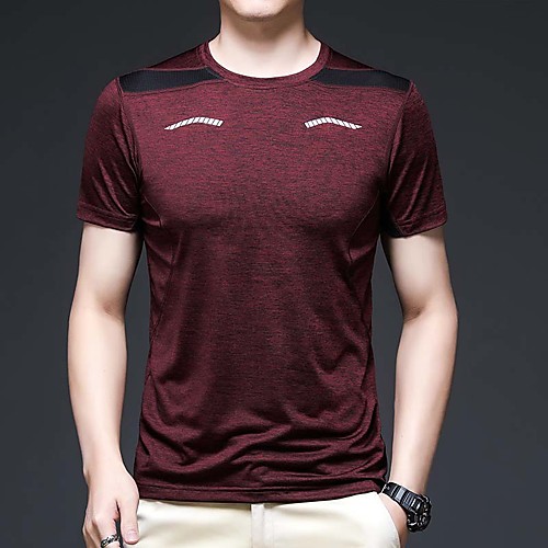 

Men's T shirt Hiking Tee shirt Short Sleeve Tee Tshirt Top Outdoor Quick Dry Lightweight Breathable Sweat wicking Autumn / Fall Spring Elastane Burgundy Blue Grey Fishing Climbing Running