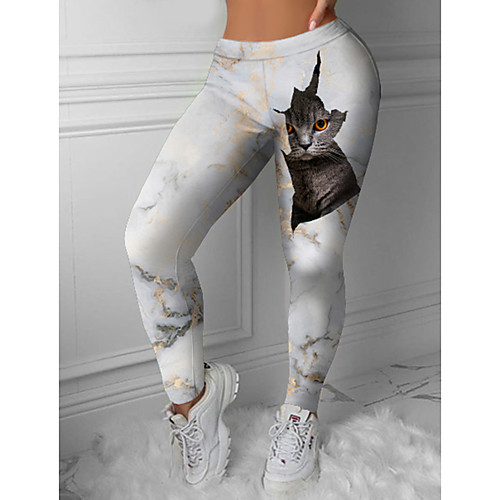 

Women's Sporty Fashion Comfort Leisure Sports Weekend Leggings Pants 3D Print Cat Ankle-Length Sporty Elastic Waist Print White