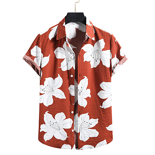 

Men's Shirt Other Prints Floral Print Short Sleeve Casual Tops Hawaiian Black Wine
