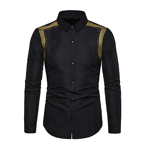 

Men's Shirt Other Prints Graphic Long Sleeve Daily Tops Cotton Business Basic White Black Wine