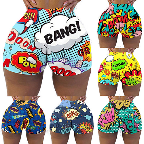 

Women's High Waist Yoga Shorts Bottoms Tummy Control Butt Lift Breathable Cartoon PinkGreen Green / Yellow BlueYellow Yoga Fitness Gym Workout Sports Activewear Stretchy Skinny / Athletic