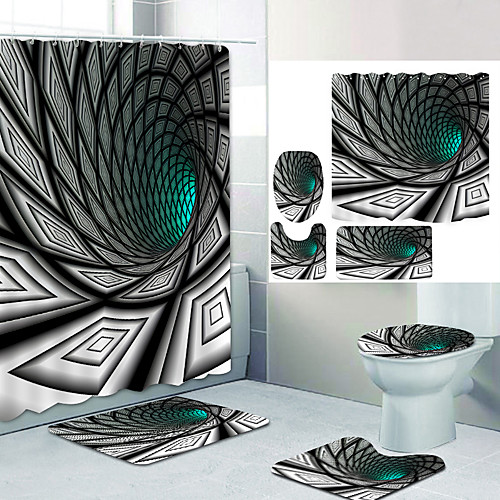 

Brand Whirlpool Digital Printing Four-piece Set Shower Curtains and Hooks Modern Polyester Machine Made Waterproof Bathroom