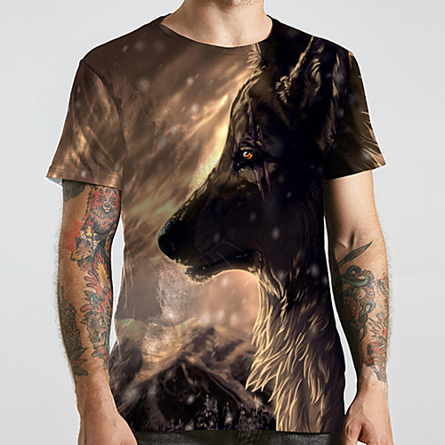 

Men's Unisex Tee T shirt 3D Print Graphic Prints Wolf Plus Size Print Short Sleeve Casual Tops Basic Designer Big and Tall Brown