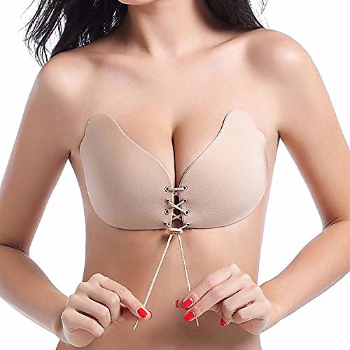 

suremate sticky bra strapless backless adhesive bra for women invisible push up bra (nude, a)