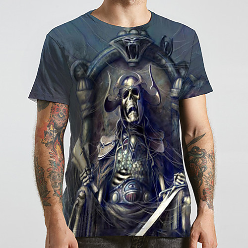 

Men's Unisex Tee T shirt 3D Print Graphic Prints Skull Plus Size Print Short Sleeve Casual Tops Fashion Designer Big and Tall Gray