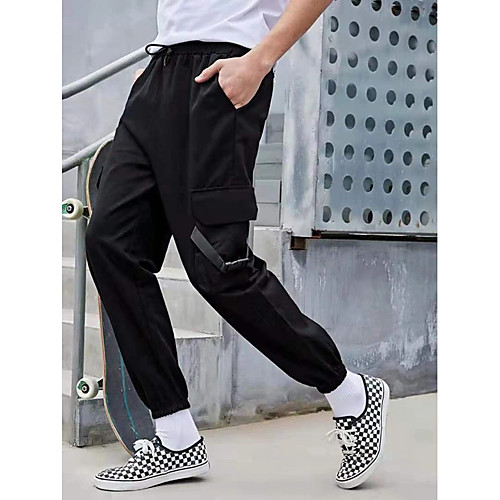 

Men's Cargo Chino Sports Daily Sweatpants Tactical Cargo Pants Solid Color Full Length Pocket Black