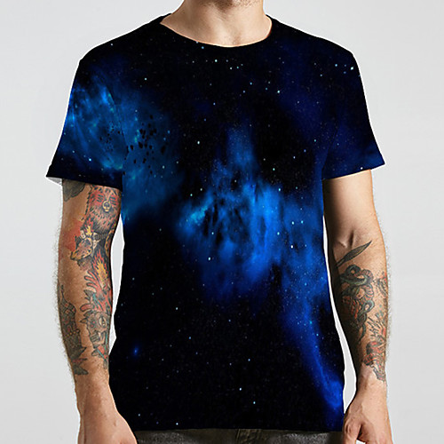 

Men's Unisex Tee T shirt 3D Print Galaxy Graphic Prints Plus Size Print Short Sleeve Casual Tops Basic Designer Big and Tall Black
