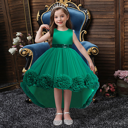 

Princess / Ball Gown Asymmetrical / Short / Mini Party / Wedding Flower Girl Dresses - Satin / Polyester Sleeveless Jewel Neck with Sash / Ribbon / Bow(s) / Flower