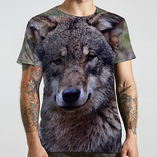 

Men's Unisex Tee T shirt 3D Print Graphic Prints Wolf Plus Size Print Short Sleeve Casual Tops Basic Designer Big and Tall Brown