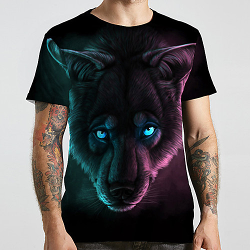 

Men's Unisex Tee T shirt 3D Print Graphic Prints Wolf Plus Size Print Short Sleeve Casual Tops Basic Designer Big and Tall Black