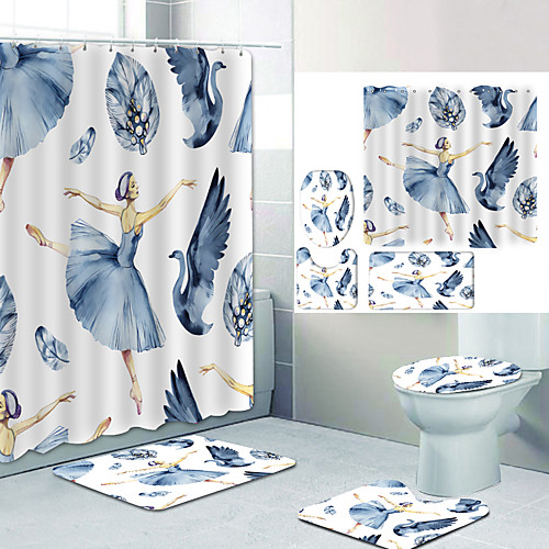 

Swan Dance Digital Printing Four-piece Set Shower Curtains and Hooks Modern Polyester Machine Made Waterproof Bathroom