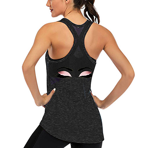 

Women's Yoga Top Racerback Patchwork Fashion Dark Grey Black Purple Burgundy Dark Green Mesh Cotton Fitness Gym Workout Running Tank Top T Shirt Sport Activewear Lightweight Breathable Quick Dry