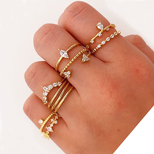 

ring female diamond pearl ring gold, silver, rose gold mixed color 11-piece set