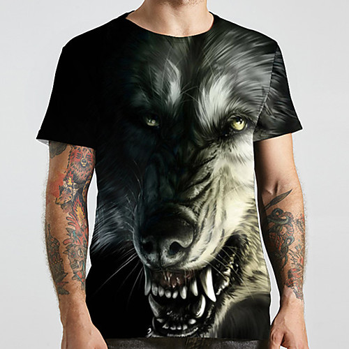 

Men's Unisex Tee T shirt 3D Print Graphic Prints Wolf Plus Size Print Short Sleeve Casual Tops Basic Designer Big and Tall Black