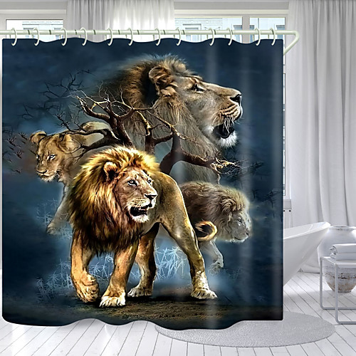 

Long-Haired Lion Digital Printing Shower Curtain Shower Curtains Hooks Modern Polyester New Design