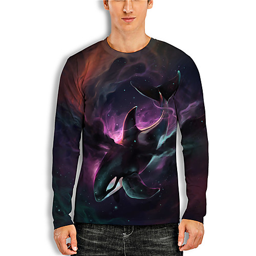 

Men's Tees T shirt 3D Print Graphic Prints Shark Animal Print Long Sleeve Daily Tops Casual Designer Big and Tall Black