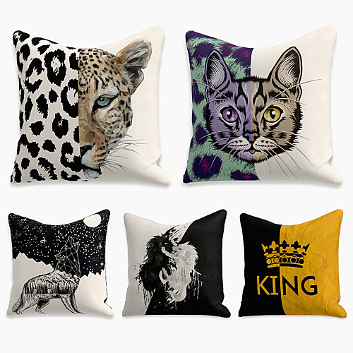 

Cushion Cover 5PC Linen Soft Decorative Square Throw Pillow Cover Cushion Case Pillowcase for Sofa Bedroom 45 x 45 cm (18 x 18 Inch) Superior Quality Machine Washable Animal