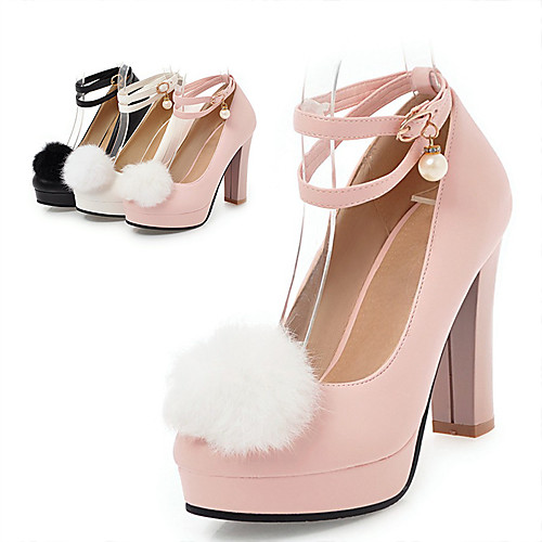 

Girls' Heels Flower Girl Shoes Children's Day Princess Shoes Pom-pom PU Big Kids(7years ) Daily Party & Evening White Black Pink Fall Spring
