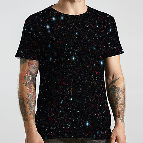 

Men's Unisex Tee T shirt 3D Print Galaxy Graphic Prints Plus Size Print Short Sleeve Casual Tops Basic Designer Big and Tall Black