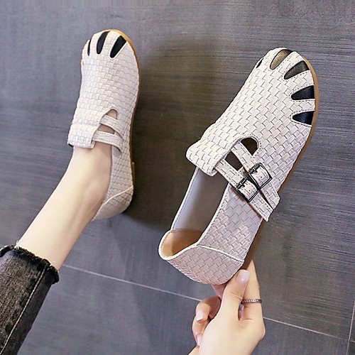 

Women's Sandals Wedge Heel Round Toe PU Solid Colored Black Beige