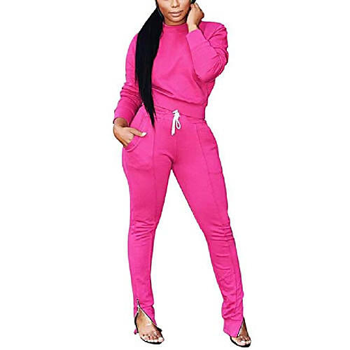 

two piece outfits for women jogging suits pullover hoodie wide leg slit pants tracksuit set sweatsuits jumpsuits medium rose
