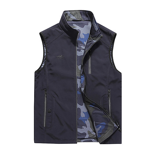 

Men's Hiking Tee shirt Sleeveless V Neck Vest / Gilet Outdoor Breathable Anti-tear Multi-Pockets Autumn / Fall Winter Polyester Camo Army Green Khaki Dark Blue Fishing Climbing Camping / Hiking