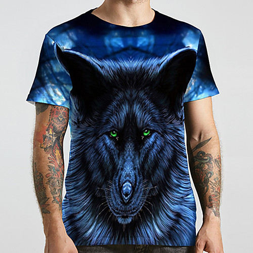

Men's Unisex Tee T shirt 3D Print Graphic Prints Wolf Plus Size Print Short Sleeve Casual Tops Basic Designer Big and Tall Blue