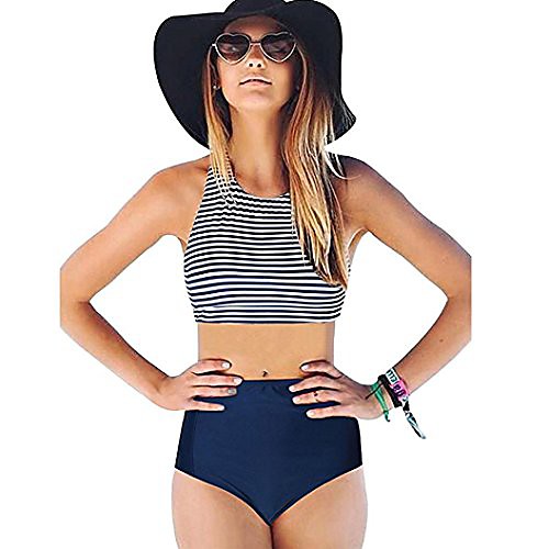 

axchongery bikini set, sexy tank top swimsuit stripe swimwear 2pcs beachwear bathing suit (blue, s=xs)