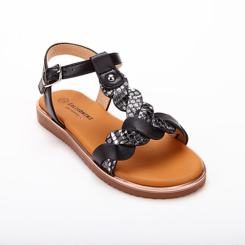 

Girls' Sandals Roman Shoes PU Lace up Little Kids(4-7ys) Big Kids(7years ) Daily Home Buckle Braided Strap Black Summer